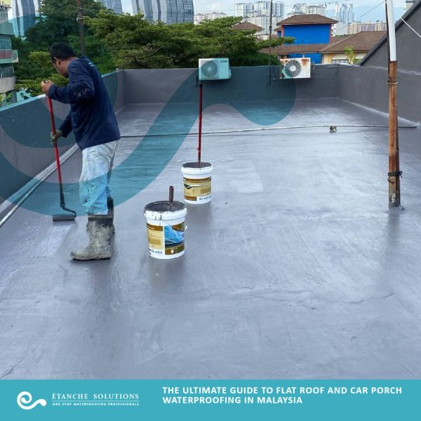 malaysia.jpg Flat roof waterproofing application in Malaysia using waterproofing membrane paint applied with roller